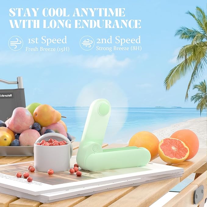 Portable Handheld Fan, 2 IN 1 Mini Hand Fan, Battery Operated [8-15 Working Hours], USB Rechargeable Personal Foldable Fan for Indoor, Small Pocket Fans Travel Essentials for Outdoor (Green)