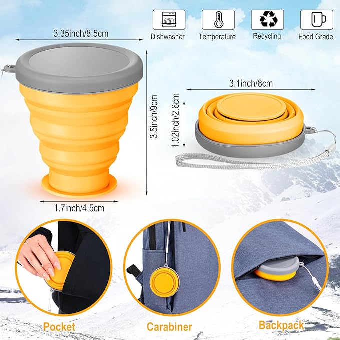 Umigy 9 Pcs 6.8 Oz/ 200 ml Silicone Collapsible Cup with Lid Collapsible Water Bottles Reusable Small Collapsible Travel Cup Portable Drinking Folding Camping Coffee Mugs for Hiking Outdoor Sports