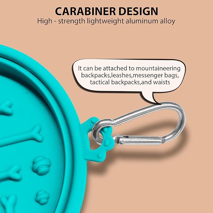 2-Pack Collapsible Dog Bowls with Suction Cups & Scraper - 16oz Travel Pet Bowls for Food/Water, Non-Slip Feeding Dish for Dogs, Includes Carabiner Clip Cyan-Olive Green