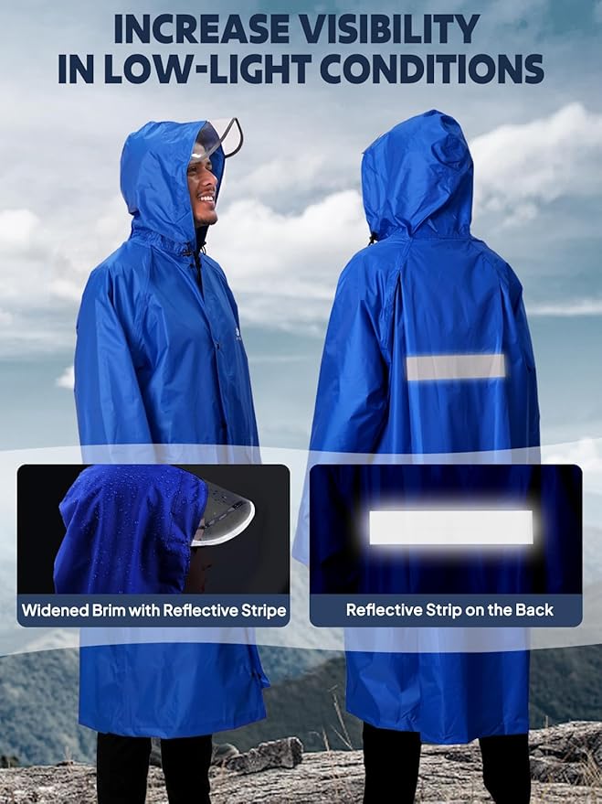 ANYOO Waterproof Rain Jacket for Men Women Lightweight Long Sleeve Raincoat with Hood Emergency Rain Poncho Adults for Hiking