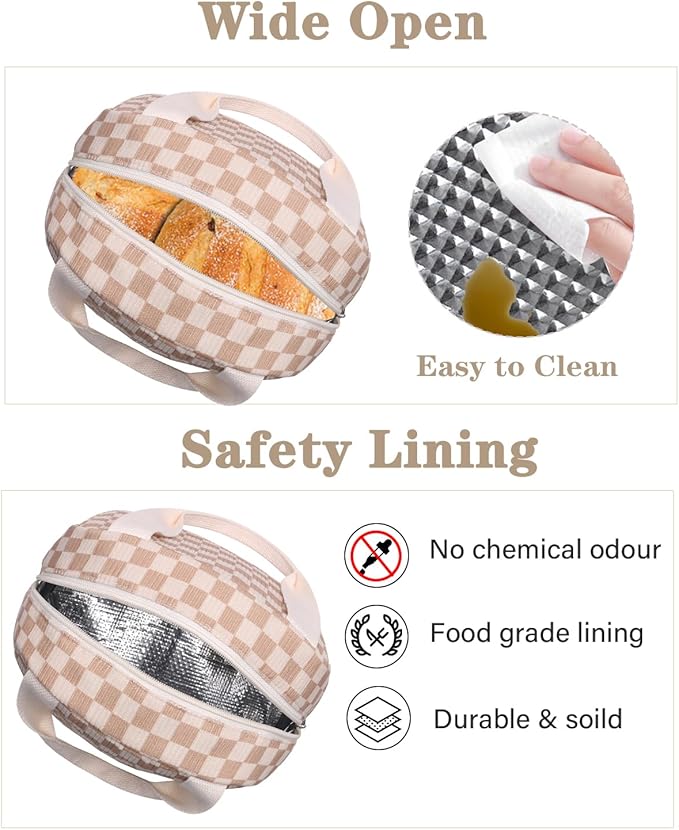 Cute Lunch Box Tote Bag - Corduroy Insulated Cooler Bags for Women - Lightweight Reusable Portable Soft Lunch Pail Kit for Kids Teen Girl Adults Work School Picnic Travel Checkered Brown 8L
