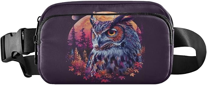 Forest Moon Owl Fanny Pack for Women Men Water Resistant Fashion Waist Packs with Adjustable Strap Belt Bag for Travel Workout Jogging Hiking 21220079
