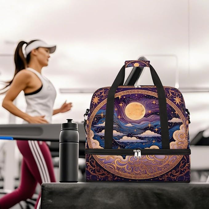 Purple Nebula Galaxy Moon Large Weekender Bag with Shoe Compartment Travel Duffel Bags for Women Carry On Hospital Overnight Bag Foldable Personal Item Travel Bags Tote Gym Sports Airplanes