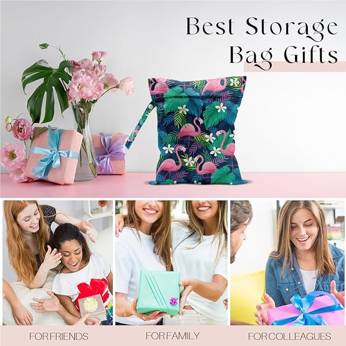 Wet Bag Wet Dry Bag For Swimsuit Travel Beach Pool Diapers Dirty Yoga Gym Clothes Toiletries Makeup Bag Flamingo Palm Leaf