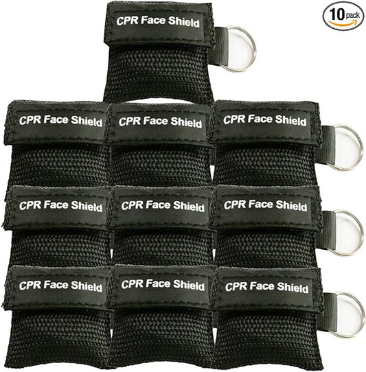 10pcs CPR Face Shield Mask Keychain Ring Emergency Kit CPR Face Shields for First Aid or CPR Training (Black-10)