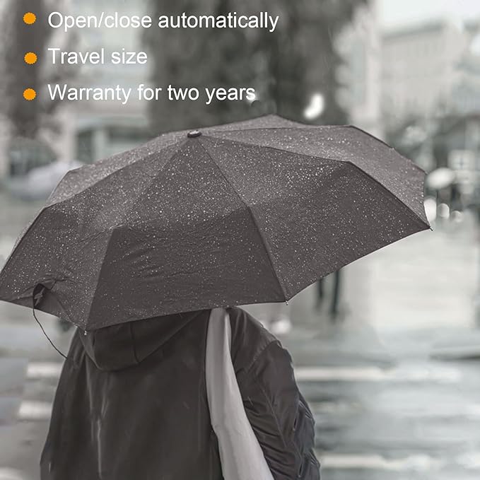 SIEPASA Compact Travel Umbrella - Windproof Auto Open/Close, Small Folding Umbrella for Rain - Lightweight & Durable with Fiberglass Frame, Waterproof Canopy - Fits Backpack, Purse, Suitcase. (Black)