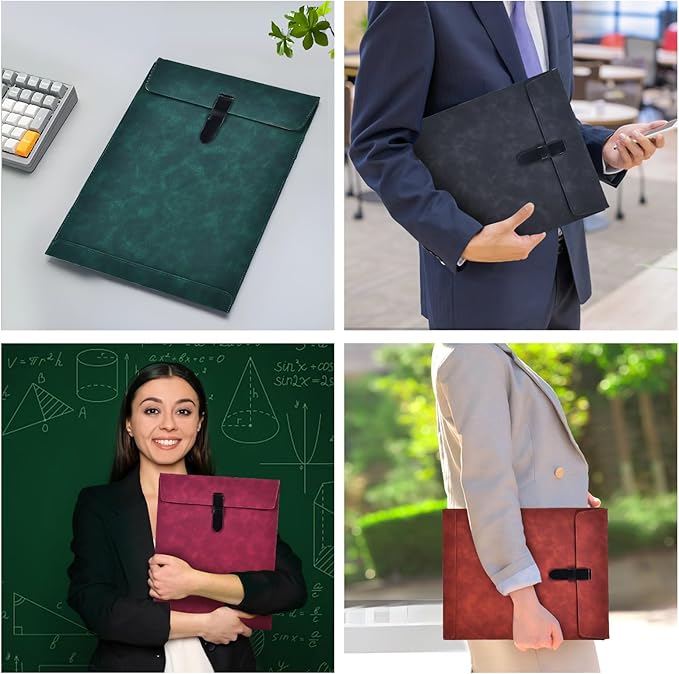 Black PU Leather File Folder, Snap Closure File Organizer, Document Organizer, Laptop Sleeve Notebook Case, A4 Envelopes Filing Folder