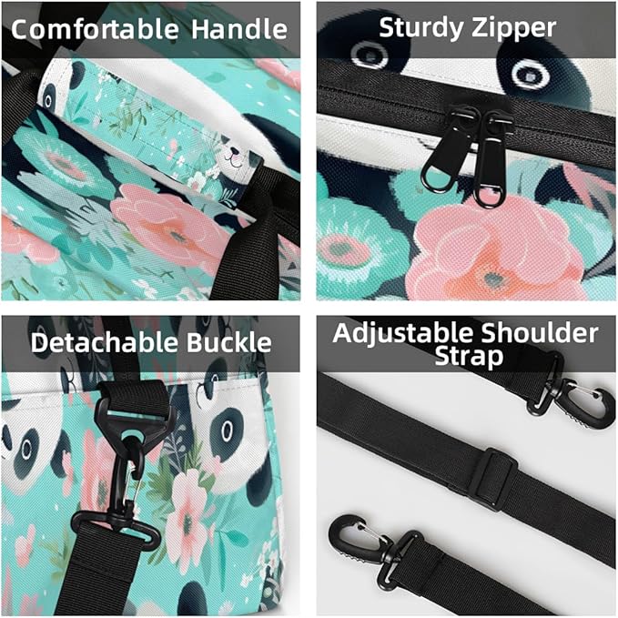 Sports Duffel Bags, Panda Flower Pattern Water-Resistant Gym Duffle Bag for Men Women, Lightweight Weekender Overnight Bag for Fitness, Workout, Travel