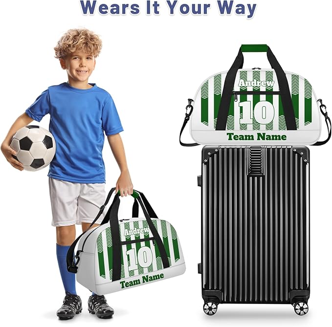 Basketball Soccer Gifts for Boys Girls - Custom Sports Duffle Bag, Personalized Name & Team Bag, Water-Resistant Gym Bag for Basketball, Soccer, Volleyball | Y-Green White