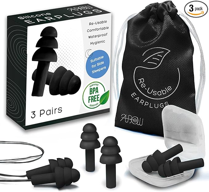 Soft Ear Plugs for Sleeping Noise Reduction, Made of Silicone, Suitable for Sleeping & Swimming, Soft Reusable Earplugs for Noise Reduction, Adjustable Size for Concerts & Snoring (3 Pairs)