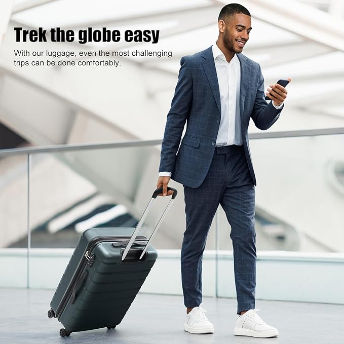Coolife Luggage Suitcase Carry-on Spinner TSA Lock USB Port Expandable (only 28’’) Lightweight Hardside Luggage (Teal Blue, M(24in))