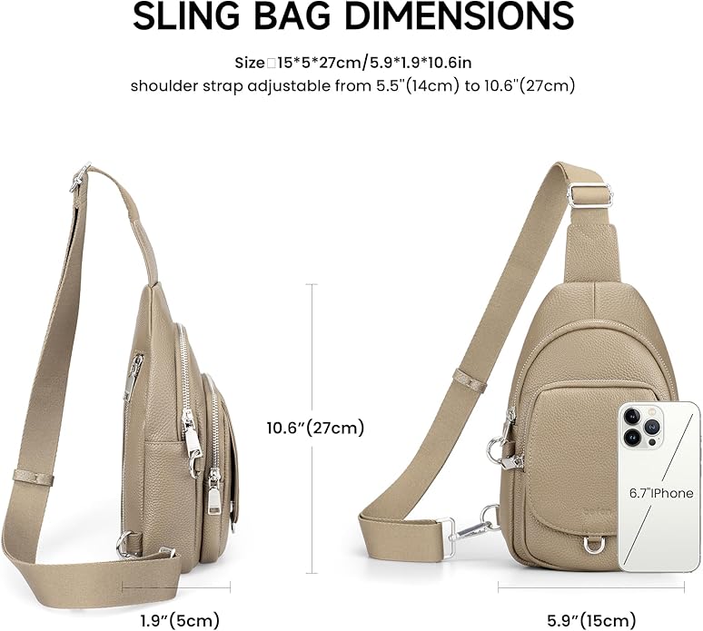 befen Anti Theft Genuine Leather Sling Bag for Women RFID Small Crossbody Bag Chest Bag Leather Fanny Packs for Travel