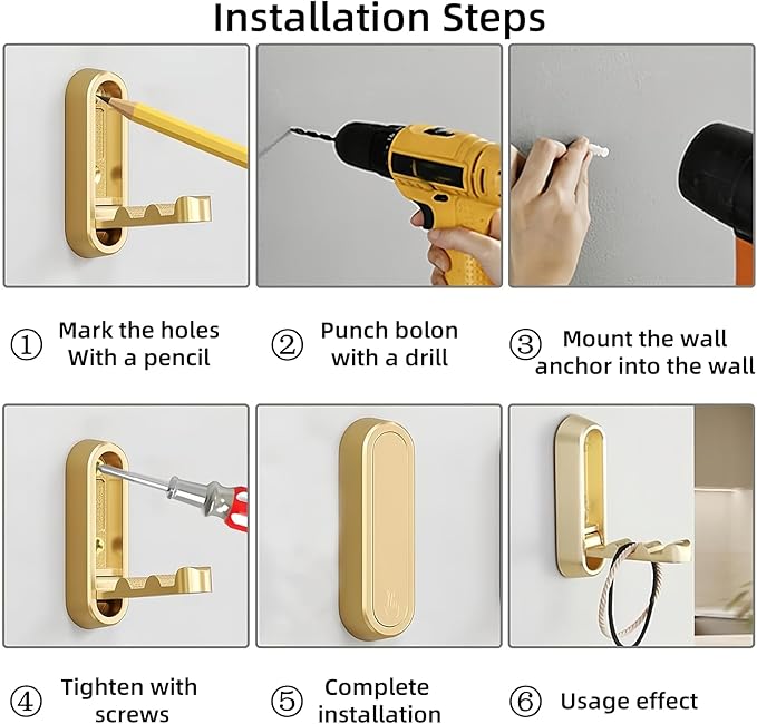 4PCS Folding Coat Hook, Foldable Gold Wall Hooks, Gold Foldable Wall Hooks, Flip Down Hook Made of Zinc Alloy for Bathroom, Kitchen, Bedroom, Wall Mount for Hanging Coats, Towels, Hats, Bags