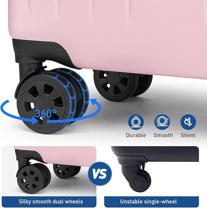 KYME Luggage Sets 2 Piece Hardshell 20"/24" Suitcase with Double Spinner Wheels Hardside Suitcases Sets with TSA Lock PC+ABS Travel Luggage (Pink, 2Pcs Set(20"/24"))