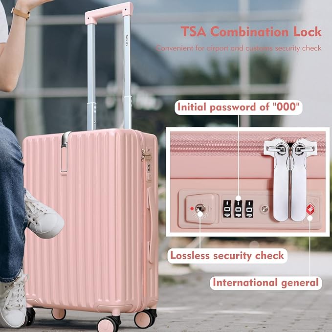 28 Inch Large Checked Luggage, Hardside Checked Suitcase with 360° Spinner Wheels, Lightweight PC Hard Shell Carry Luggage, TSA Approved Lock, 28" Expandable Large Suitcase for Women Travel
