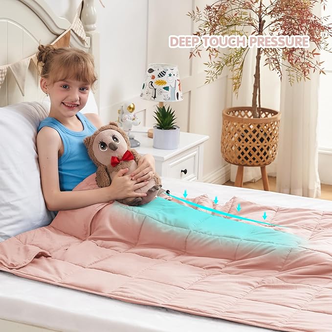 yescool Pink Weighted Blanket 7 Pounds Cooling Weighted Lap Blanket, Heavy Blanket for Sleeping, Weighted Throw Blanket Gifts for 60-80lbs, 40"x60"
