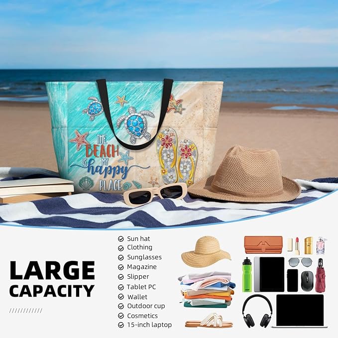 Beach Bag Tote Bags Waterproof Sandproof for Women Large Beach Tote Bag Foldable with Pockets for Weekend Vacation