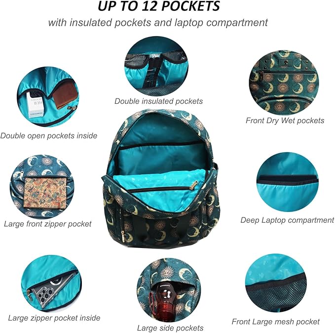 Diaper Bag Backpack, Large Capacity Multifunction Baby Essentials Fashion Travel Pack Linen Canvas office Laptop Bag (Corduroy Dark Green Moon)