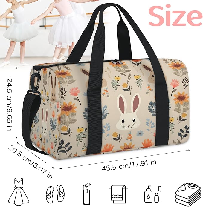 Rabbit Gym Bag for Women 17 inch Waterproof Carry On Overnight Weekender Bag Sports Duffel Tote Bags for Travel Workout