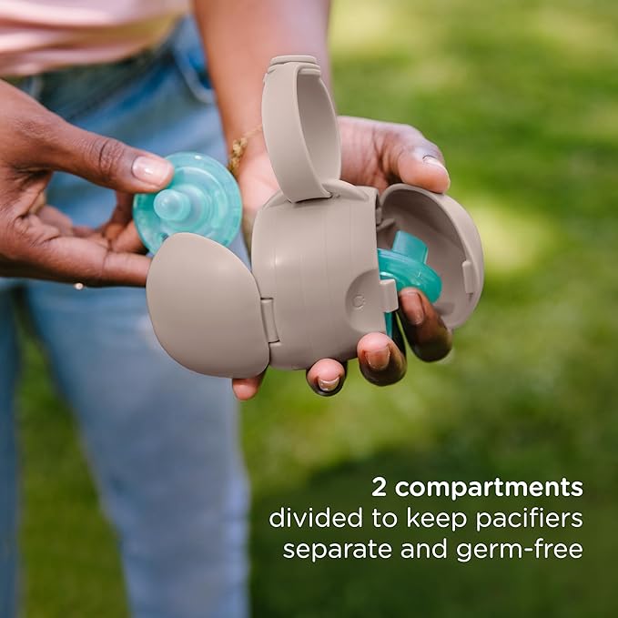 Ubbi On-The-Go Dual Pacifier Holder, Keep's Baby's Binkies Clean and Accessible, Portable for Travel, Diaper Bag Accessory Must Have for Newborns, Taupe