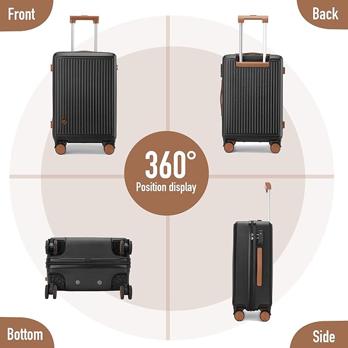 Luggage Sets with Spinner Wheels, 3 Piece Suitcase Set for Women,Hardside Luggage set Clearance with TSA Lock,Hard Shell Rolling suitcase,Hard Case for Travel(Black, 3PCS Set)