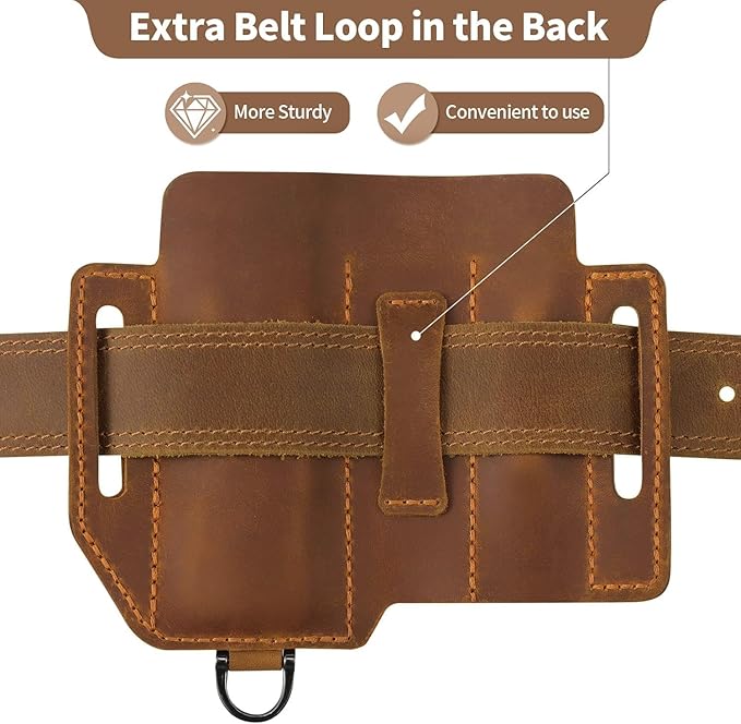 Jack&Chris Leather EDC Multitool Sheath for Belt, EDC Belt Organizer for Leatherman Tools, EDC Pocket Organizer for Men with Pen Holder, Key Fob, Flashlight Sheath