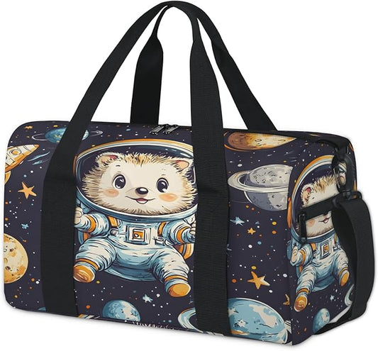 Space Theme Animal Travel Duffle Bag for Women Men, Overnight Weekender Bag, Carry on Tote for Sport Gym