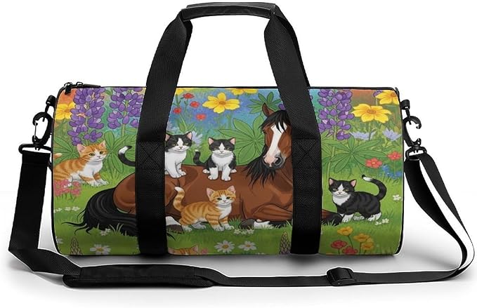 Workout Lightweight Duffel Bags Flowers Horse Cat Durable Travel Gym Sports Bag Carry On Weekender Overnight Bag