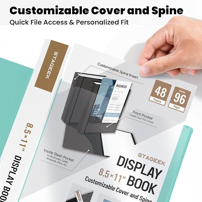 48-Pocket Portfolio Binder Display 96 Pages, 8.5x11 Binder with Plastic Sleeves, Art Portfolio Folder with Clear Sheet Protectors, Presentation Book for Artwork, Document Organizer