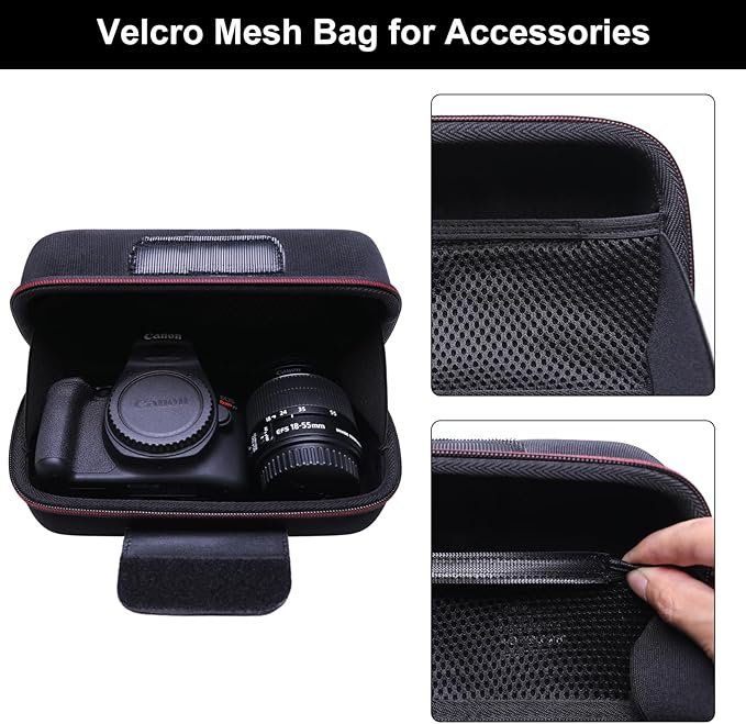 LTGEM Camera Case for Canon EOS Rebel T7 / R50 / R100 / R50 V / T6 / R8 / R10 / RP / SL3 / R5 / T100 DSLR SLR Camera and 18-55mm/18-45mm Lens with Shoulder Strap, Black