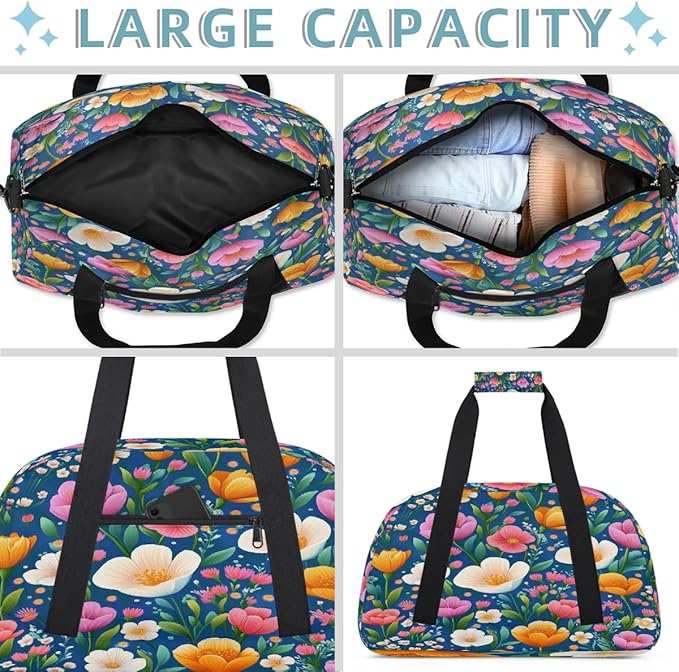 Kids Duffle Bag Girls Boys Spring Colorful Floral Garden Weekender Overnight Bag,Lightweight Duffel Bags for Traveling Gym Sport Dance