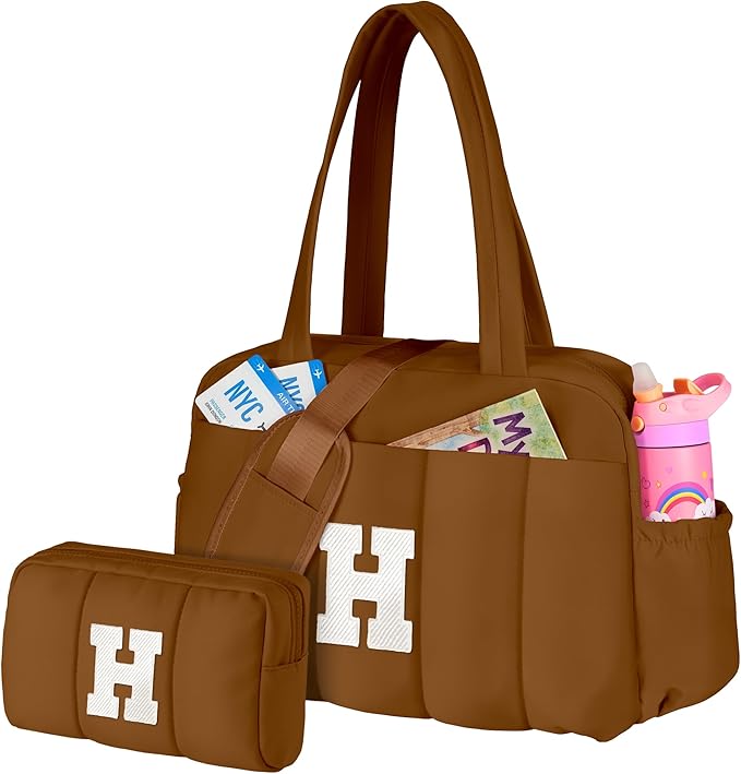 Girly Gift for Women-Duffle Bag with Letter, Carry On Bags for Women，Overnight Bag with Wet Pocket，Lightweight Travel Bags Personalized Gym Tote with Makeup Pouch