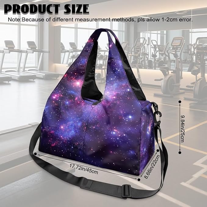 Galaxy Starry Sky Gym Bag for Women Duffle with Shoe Compartment & Yoga Mat Strap Overnight Weekender Personal Item Travel Bag Carry On Luggage for Plane Short Trips