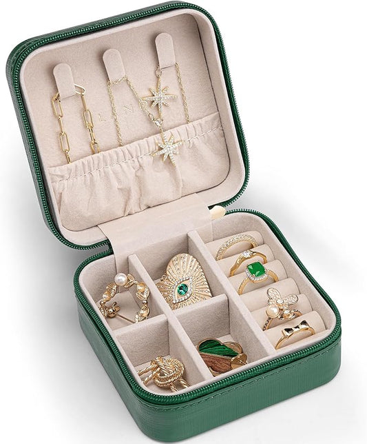 VLANDO Travel Jewelry Case - Teacher Appreciation Gifts for Women - Small Jewelry Travel Organizer Box Travel Essentials Gift for Teen Girl Women - Dark Green