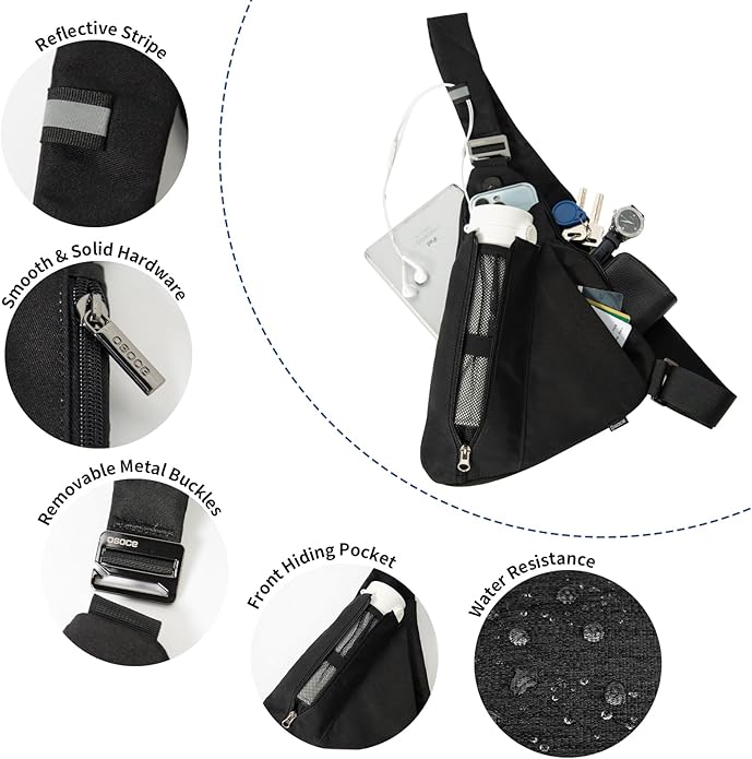 Sling Bag for Men, Anti-Theft Crossbody Chest Pack, Minimalist Daypack with Water Bottle Holder