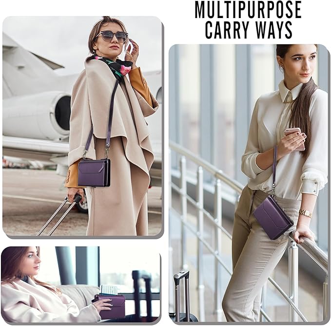 ASAPDOS RFID Blocking Family Passport Holder Wallet,Hold 3-4 Passports for Travel with Credit Card Slots & Wrist Crossbody Strap Purple