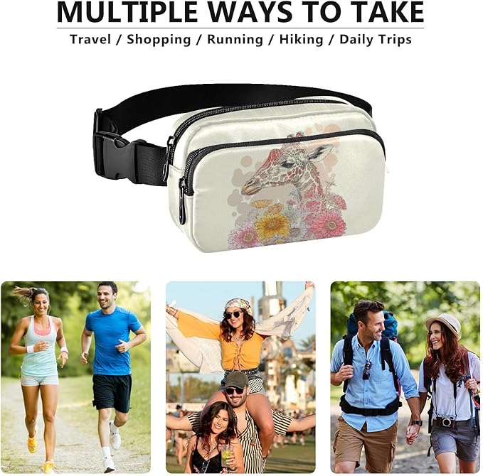 Colorful Giraffe with Flowers Fanny Pack for Women Men Water Resistant Fashion Waist Packs with Adjustable Strap Belt Bag for Travel Workout Jogging Hiking 21219225