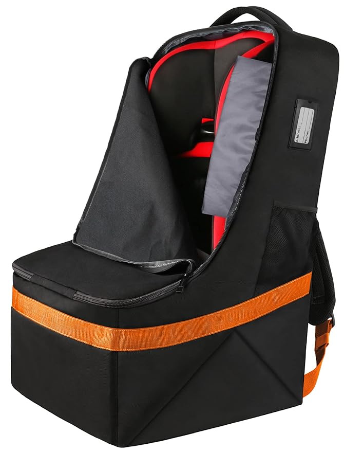 YOREPEK Car Seat Travel Bag, Padded Car Seats Backpack for Air Travel, Heavy Duty Gate Check Carseat Travel Bag for Airplane, Airport Gate Check Bag (Orange)