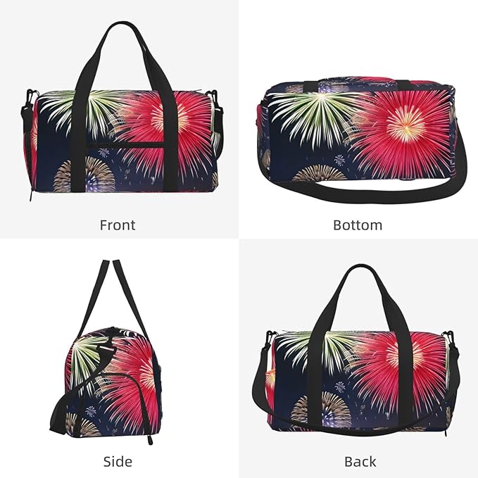 Splendid fireworks Print Gym Bag with Shoe Compartment for Women Men, 17.7in Sports Duffle Weekender Tote, Overnight Travel Duffel Bag Carry On