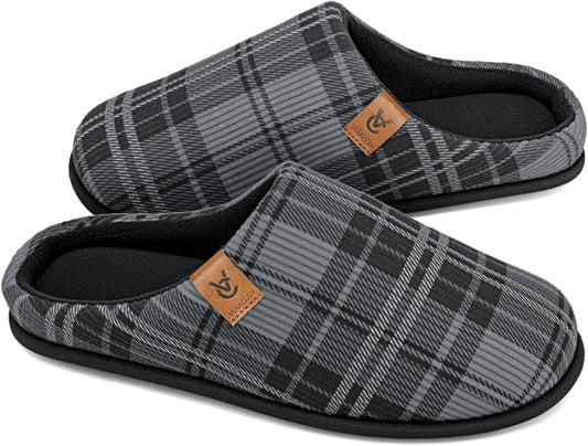 VeraCosy Men's Cozy Slip-on Slippers Corduroy Memory Foam Indoor House Shoes