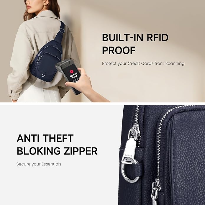 befen Anti Theft Genuine Leather Sling Bag for Women RFID Small Crossbody Bag Chest Bag Leather Fanny Packs for Travel
