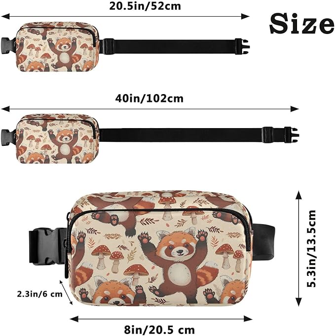 Kawaii Red Panda Mushroom Fanny Pack for Women Men Water Resistant Fashion Waist Packs with Adjustable Strap Belt Bag for Travel Workout Jogging Hiking 21219408