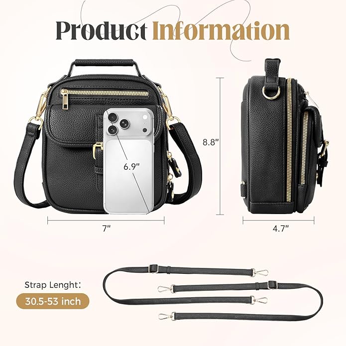Vegan Leather Crossbody Bag for Women with 2 Straps, Small Messenger Bag with Anti Theft Zipper Pocket Vintage Shoulder Bag