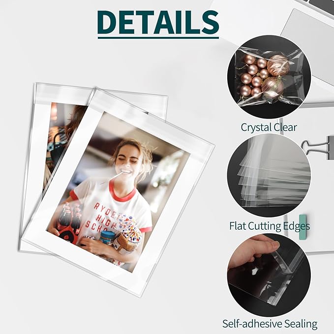 ZBEIVAN 100 Pack 8 3/8" x 10 1/4" Acid-Free Crystal Clear Sleeves Storage Bags for 8x10 Art Prints, Photo Framing Mats, and Craft Wrapping