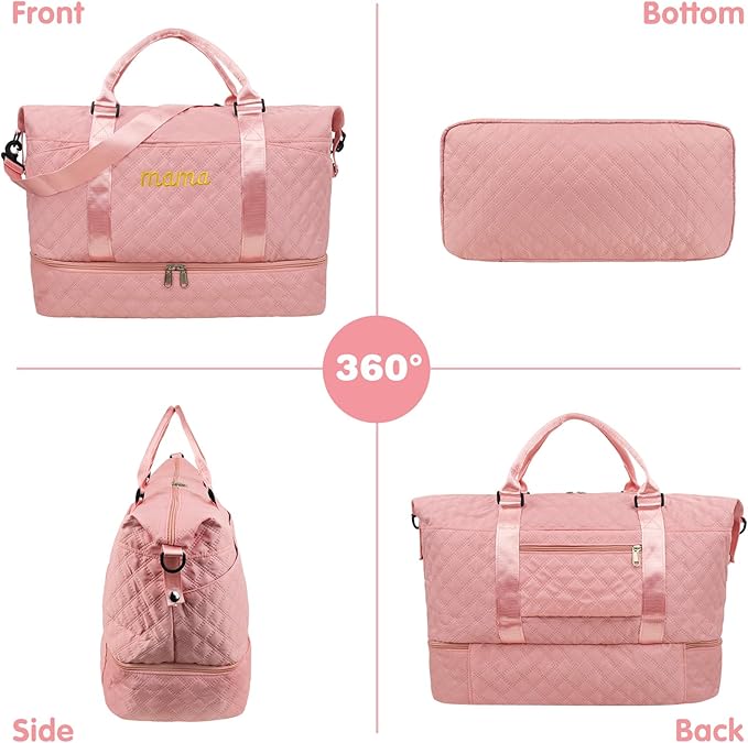 Mama Baby Pregnancy Hospital Bag Essentials for Women Labor Delivery Diaper Organizer with Shoe Compartment,2 Waterproof Toiletry Pouch Travel Duffle Bag for Mommy Weekender Overnight Gym Gifts,Pink