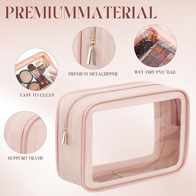 Hsei 6 Pcs Clear Makeup Bags with Color Edged TSA Approved Travel Toiletry Bags with Zipper Clear Cosmetic Bag Diaper Bag for Car Storage Organizer Wedding Essentials for Women Gift(Skin Tone)