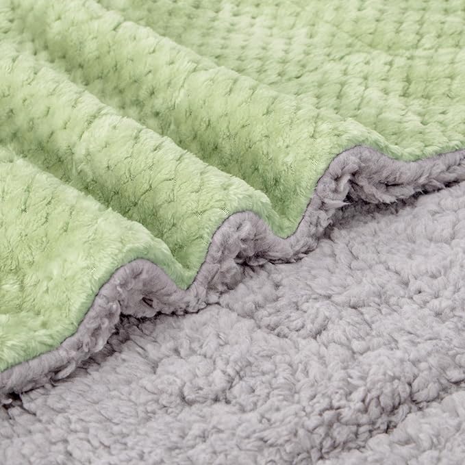 Fuzzy Sherpa Reversible Blanket for Baby, Soft Warm Cozy Coral Fleece Toddler, Infant or Newborn Reversible Blanket for Crib, Stroller, Travel, 40”×60”, Pastel Green