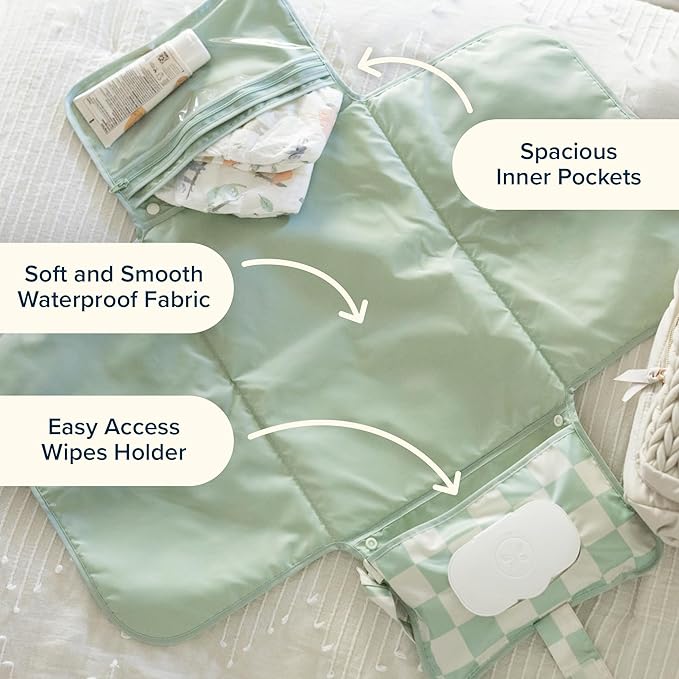 Tiny Twinkle Portable Diaper Changing Pad | Waterproof, Wipeable & Compact Baby Changing Pad for Travel | Smart Wipes Pocket & Organized Storage| Newborn Shower Gift (Varsity Flags)