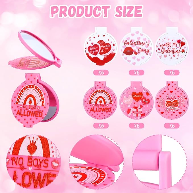 Namalu 36 Pcs Galentine's Day Pink Mini Compact Mirrors Gifts Bulk for Women Portable Round Pocket Makeup Mirror Gift for Xmas Purse Party Favors