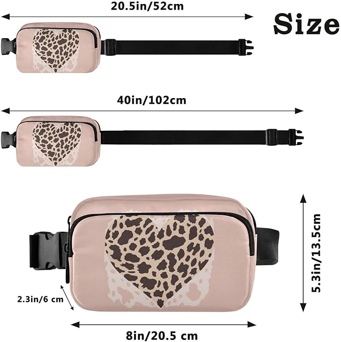 Leopard Heart Fanny Pack for Women Men Water Resistant Fashion Waist Packs with Adjustable Strap Belt Bag for Travel Workout Jogging Hiking 21217813